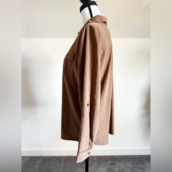 Chicos Size One Brown Button Up Long Sleeve Shirt - Picture 2 of 8